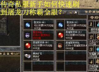传奇私服新手如何快速刷到屠龙刀称霸全服？
