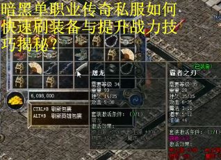 暗黑单职业传奇私服如何快速刷装备与提升战力技巧揭秘？